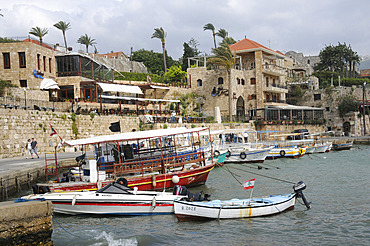 Boats in the harbour of the old city of Byblos, UNESCO World Heritage Site, Lebanon, Middle East