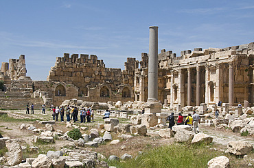 Tourists at the ancient Temple of Baal, the Heliopolis in Baalbek, UNESCO World Heritage Site, Lebanon, Middle East