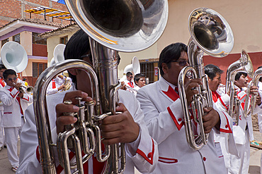 Dancers and audience at the San Jacinto fiesta in Cusco, Peru, South America