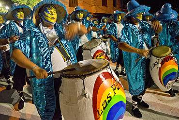 Traditional Murgas and samba schools performing on the streets during Carnival in Montevideo, Uruguay, South America