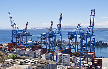 Container port at the harbour in Valparaiso, Chile, South America