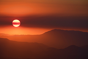 View of Andes Mountains at sunset, Chile, South America