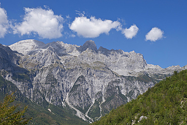 View of the Albanian Alps near Thethi, on the western Balkan peninsula, in northern Albania, Europe