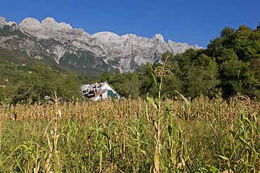 View of the Albanian Alps near Thethi, on the western Balkan peninsula, in northern Albania, Europe