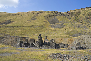 Valley and hills along the Cwmystwyth metal mines site of scientific interest in Ceredigion, Wales, United Kingdom, Europe