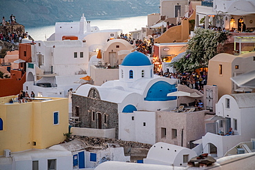 Oia at sunset in Santorini, Cyclades, Aegean Islands, Greek Islands, Greece, Europe