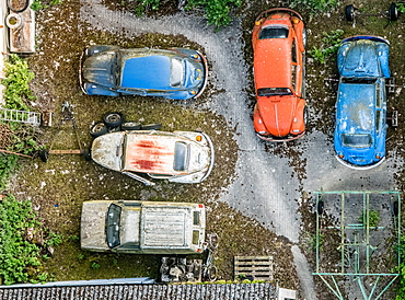 Aerial photograph of a car scrapyard, United Kingdom, Europe