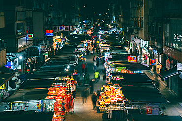 Ladies Market from above Mong Kok at night, Kowloon in Hong Kong