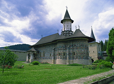 Sucevita Monastery from the southeast, with wall paintings dating from around 1590, UNESCO World Heritage Site, North West Moldavia (South Bucovina), Romania, Europe