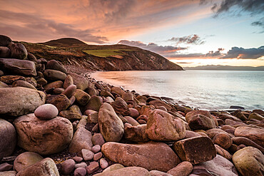 Storm beach at sunrise, Minard Bay, Dingle Peninsula, County Kerry, Munster, Republic of Ireland, Europe