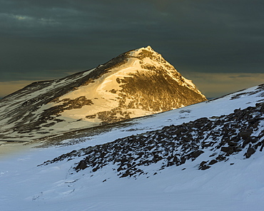 Snow covered mountains in March evening sunlight, Snaefellsnes Peninsula, Iceland, Polar Regions