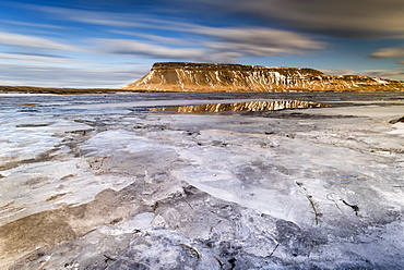 Ice plates and mountain, North Snaefellsnes, Iceland, Polar Regions