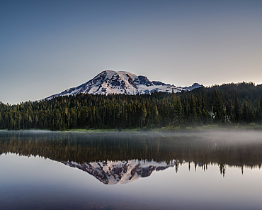 Reflection of Mount Rainier at dawn, Reflection Lake, Washington State, United States of America, North America