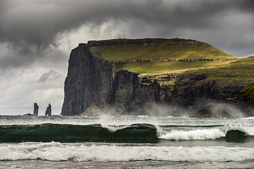 Cliff and sea-stacks as seen from Tjornuvik, Streymoy, Faroe Islands, Denmark, Atlantic, Europe