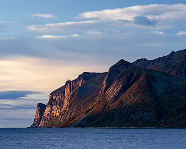 Evening light on Devil's Teeth Mountains, Senja, Norway, Scandinavia, Europe