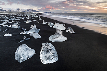 Ice shards, Diamond Beach, Jokulsarlon, sunrise, Iceland, Polar Regions