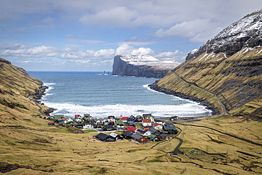 View of Tjornuvík village and bay, Streymoy Island, Faroe Islands, Denmark, Europe