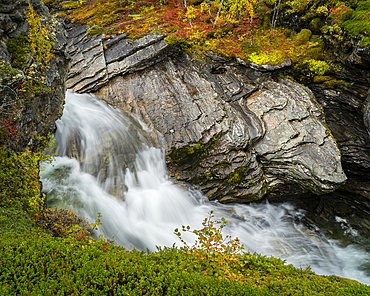 Rapids and rocks, autumn colour, Norway, Scandinavia, Europe