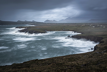 Clogher Bay and The Three Sisters at dusk, Dingle Peninsula, County Kerry, Munster, Republic of Ireland, Europe