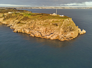 An early morning view of the cliffs at Berry Head, the southernmost point of Torbay, at Brixham, Torbay, Devon, Great Britain.