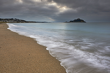 St Michael's Mount in early morning light, seen from the beach at Marazion, near Penzance, Cornwall, Great Britain.