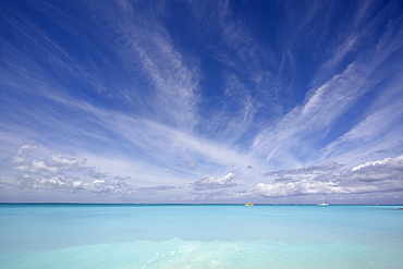 Sailing on the azure waters of Grace Bay, the most spectacular beach on Providenciales, Turks and Caicos, in the Caribbean, West Indies, Central America