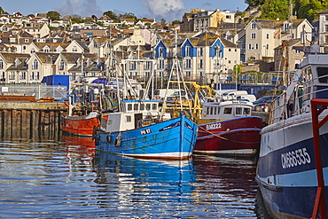 Fishing boats tied up in Brixham harbour, the south coast's busiest fishing port, in Torbay, on Devon's south coast, Brixham, Devon, England, United Kingdom, Europe