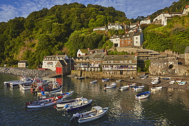 The harbour at an iconic and archetypal fishing village, Clovelly, on the north coast of Devon, England, United Kingdom, Europe