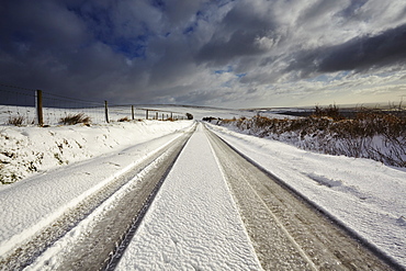 A snowy winter's day on Exmoor's hills, Kinsford Gate, near the village of Brayford, Exmoor National Park, Devon, England, United Kingdom, Europe