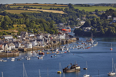 A view of Fowey beside the estuary of the Fowey River, seen from Polruan, on the opposite shore, on the south coast of Cornwall, England, United Kingdom, Europe