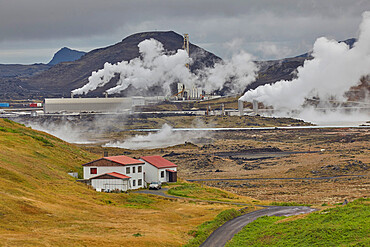 Gudunvher geothermal plant in the Gudunvher geothermal field, at Reykjanesta, Reykjanes peninsula, southwest tip of Iceland, Polar Regions