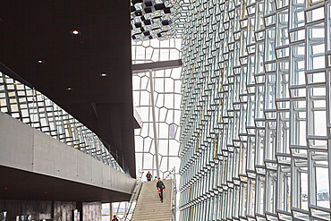 The interior of the Harpa Concert Hall, beside the Old Harbour, Reykjavik, Iceland, Polar Regions