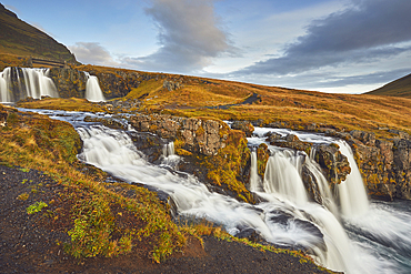 Kirkjufellsfoss Falls, near the port of Grundarfjordur, Snaefellsnes peninsula, western Iceland, Polar Regions