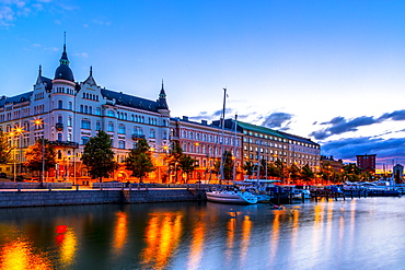 Waterfront at sunset in Helsinki, Finland, Europe