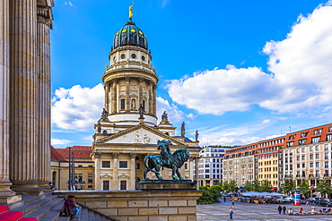 Statue in front of French Cathedral on Gendarmenmarkt square, Berlin, Germany, Europe