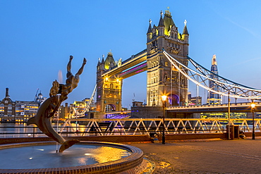 Tower Bridge at sunset in London, England, Europe