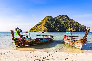 Longtail boats on Tup Island, Krabi Province, Thailand, Southeast Asia, Asia