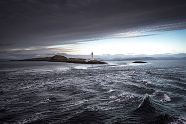 Ardnamurchan Lighthouse, Ardnamurchan Point, as seen from the Deck of the MV Isle of Arran, Highland, Scotland, United Kingdom, Europe