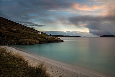 Winter Sunrise at Bagh Bhatarsaigh (Vatersay Bay), Vatersay, the most southerly inhabited island of the Outer Hebrides, Scotland, United Kingdom, Europe