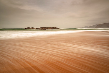 Sandwood Bay in early morning with Cape Wrath in far distance, Sutherland, Scotland, United Kingdom, Europe