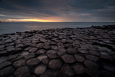 Giant's Causeway at sunset, UNESCO World Heritage Site, County Antrim, Northern Ireland, United Kingdom, Europe