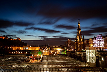 Scott Monument, Waverley Station at night, Edinburgh, Scotland, United Kingdom, Europe