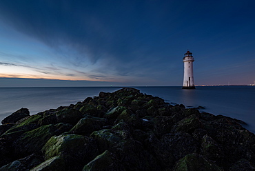 New Brighton Lighthouse at dusk, Wallasey, Merseyside, The Wirral, England, United Kingdom, Europe