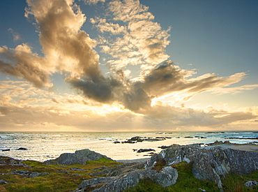 Sunset over the sea, Isle of Colonsay, Inner Hebrides, Scotland, United Kingdom, Europe