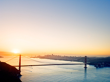 Golden Gate Bridge and San Francisco at dawn, California, United States of America, North America