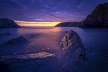 Dawn twilight with clouds at Sandy Bay, North Devon, United Kingdom