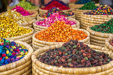 Herbs for sale in a stall in the Place Djemaa el Fna in the medina of Marrakech, Morocco, North Africa, Africa