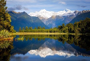 Mount Tasman and Aoraki (Mount Cook) reflected in Lake Matheson, South Island, New Zealand, Pacific