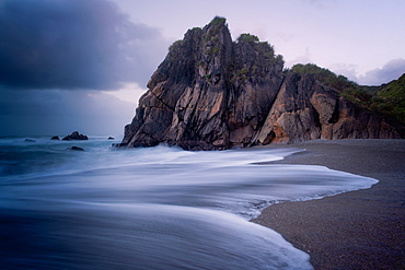 Coastline, Punakaiki at sunset, Paparoa National Park, West Coast, South Island, New Zealand, Pacific