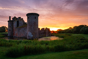 Caerlaverock Castle at sunset, Dumfries and Galloway, Scotland, United Kingdom, Europe